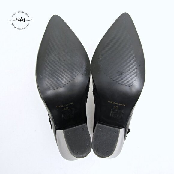 Texto Triple Buckles Leather Heeled Booties in Black Women Size 9 - Picture 13 of 15